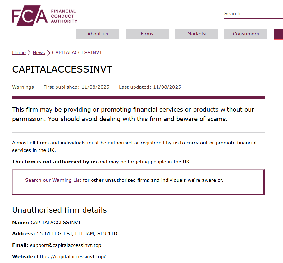 Capitalaccessinvt-FCA