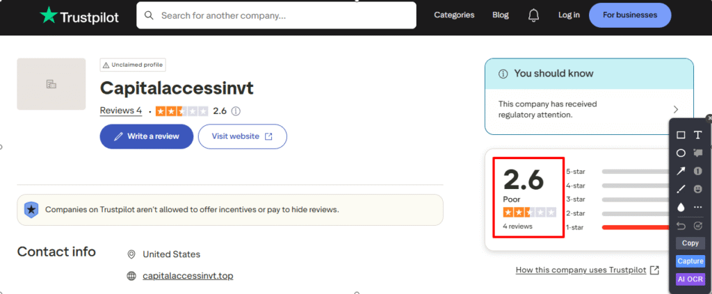 Capitalaccessinvt-Trustpilot