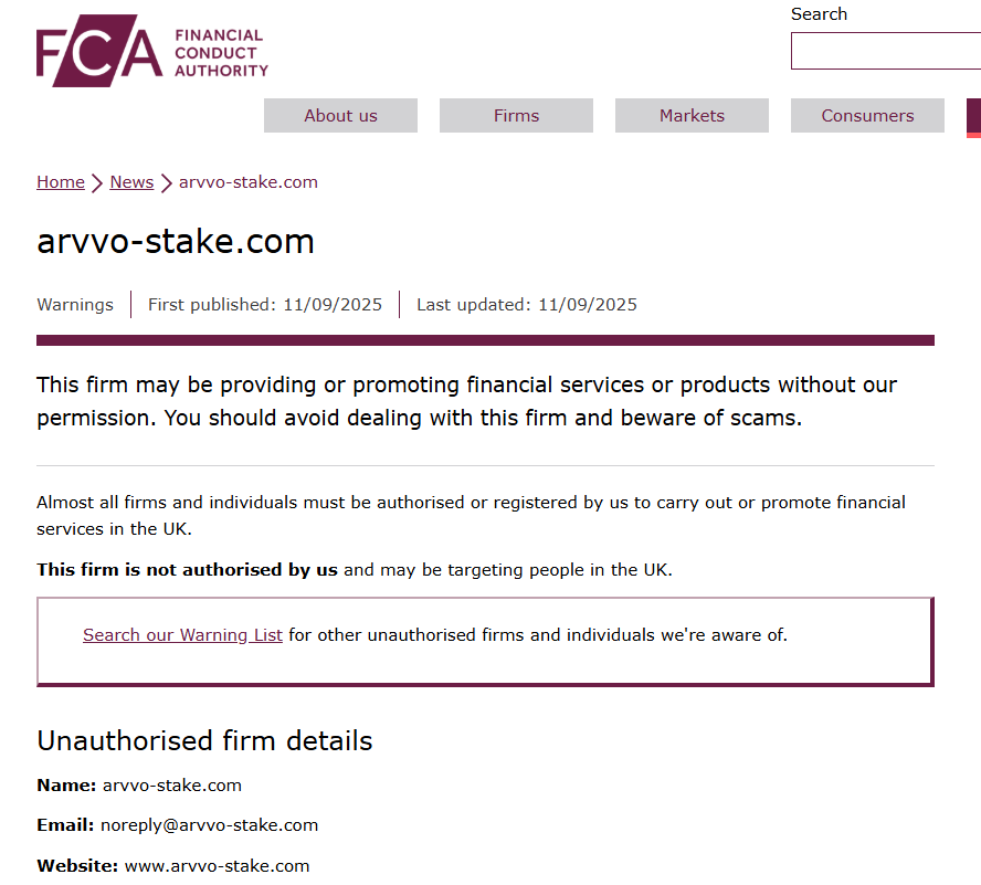 Arvvo-stake.com FCA