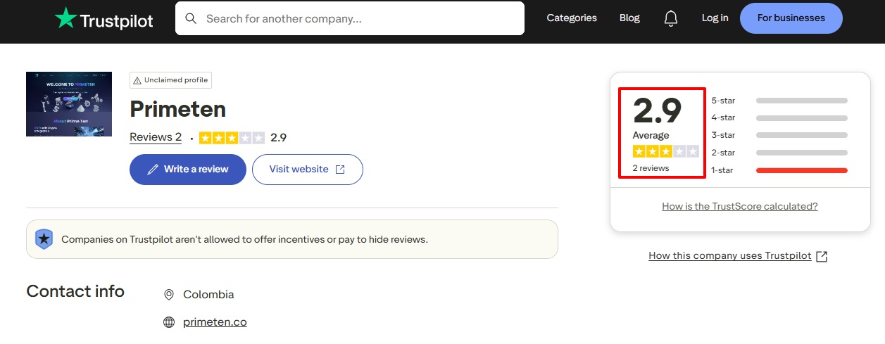 Prime Ten Trustpilot