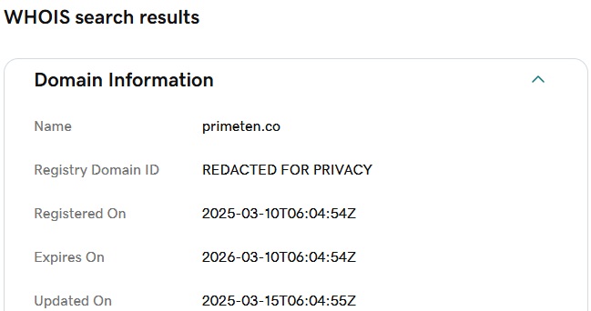 Prime Ten WHOIS