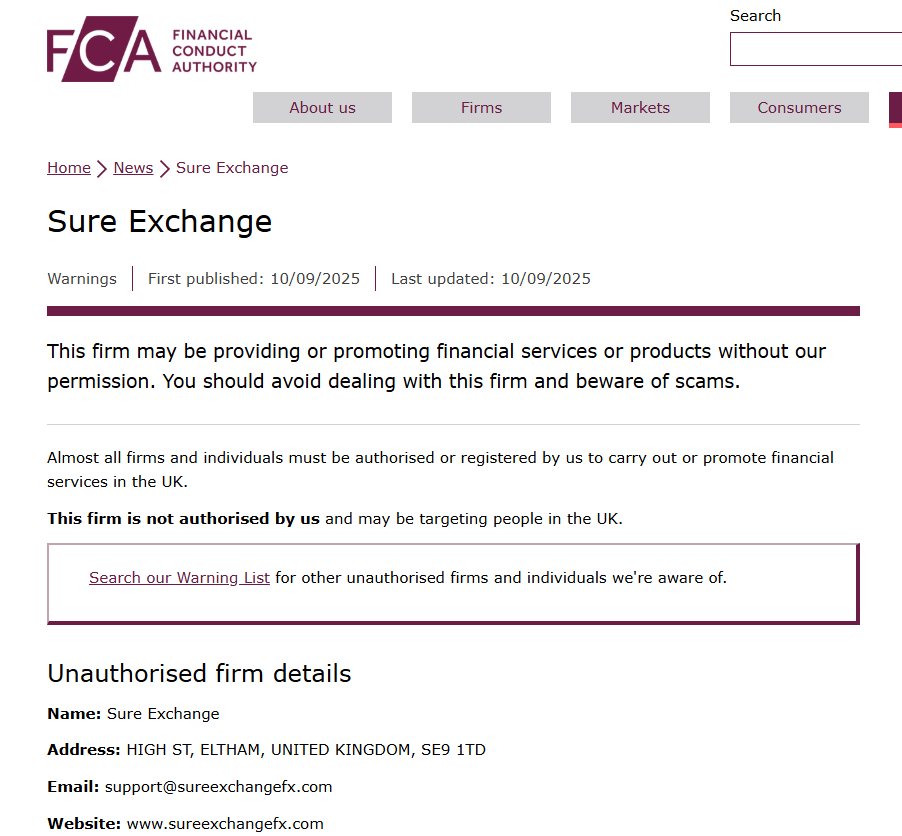 Sure Exchange FX FCA