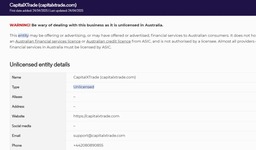 CapitalXTrade ASIC