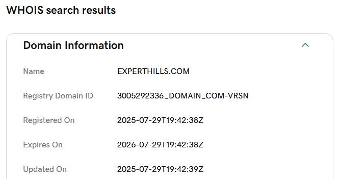 Experthills WHOIS