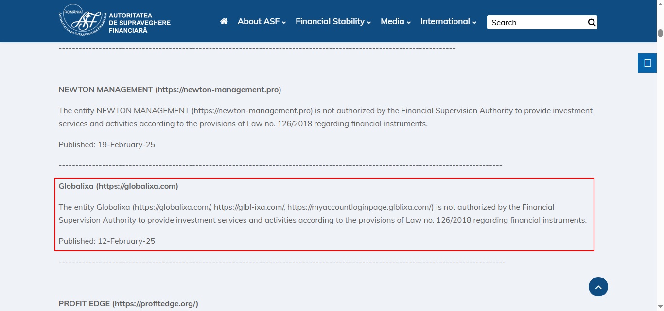 Globalixa ASF Romania Warning