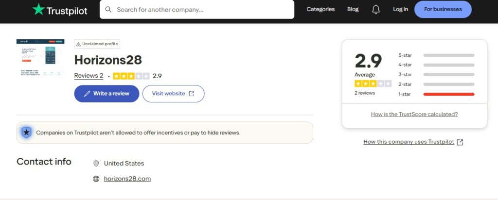 Horizons28 Trustpilot