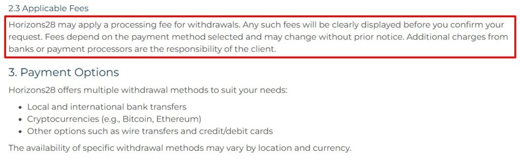Horizons28 Withdrawal