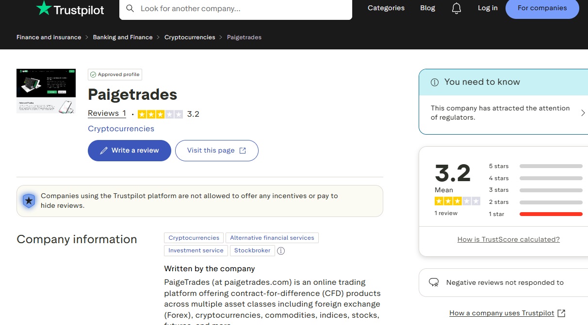 Paige Trades Trustpilot